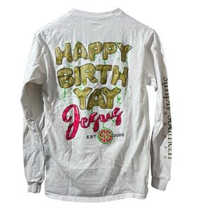 Simply Southern Beige Long Sleeve Shirt “Happy Birth Yay Jesus” Size S